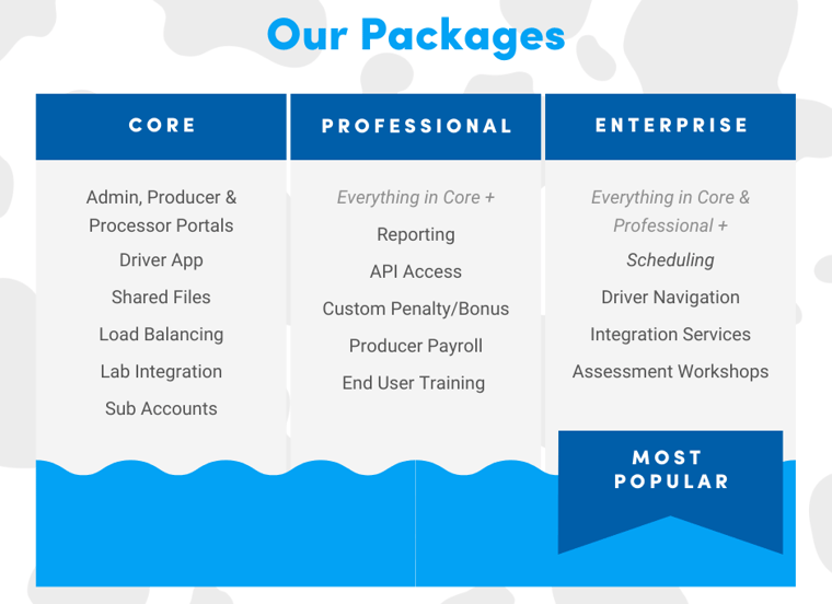 Three packages are core, professional and enterprise, with enterprise being our most popular