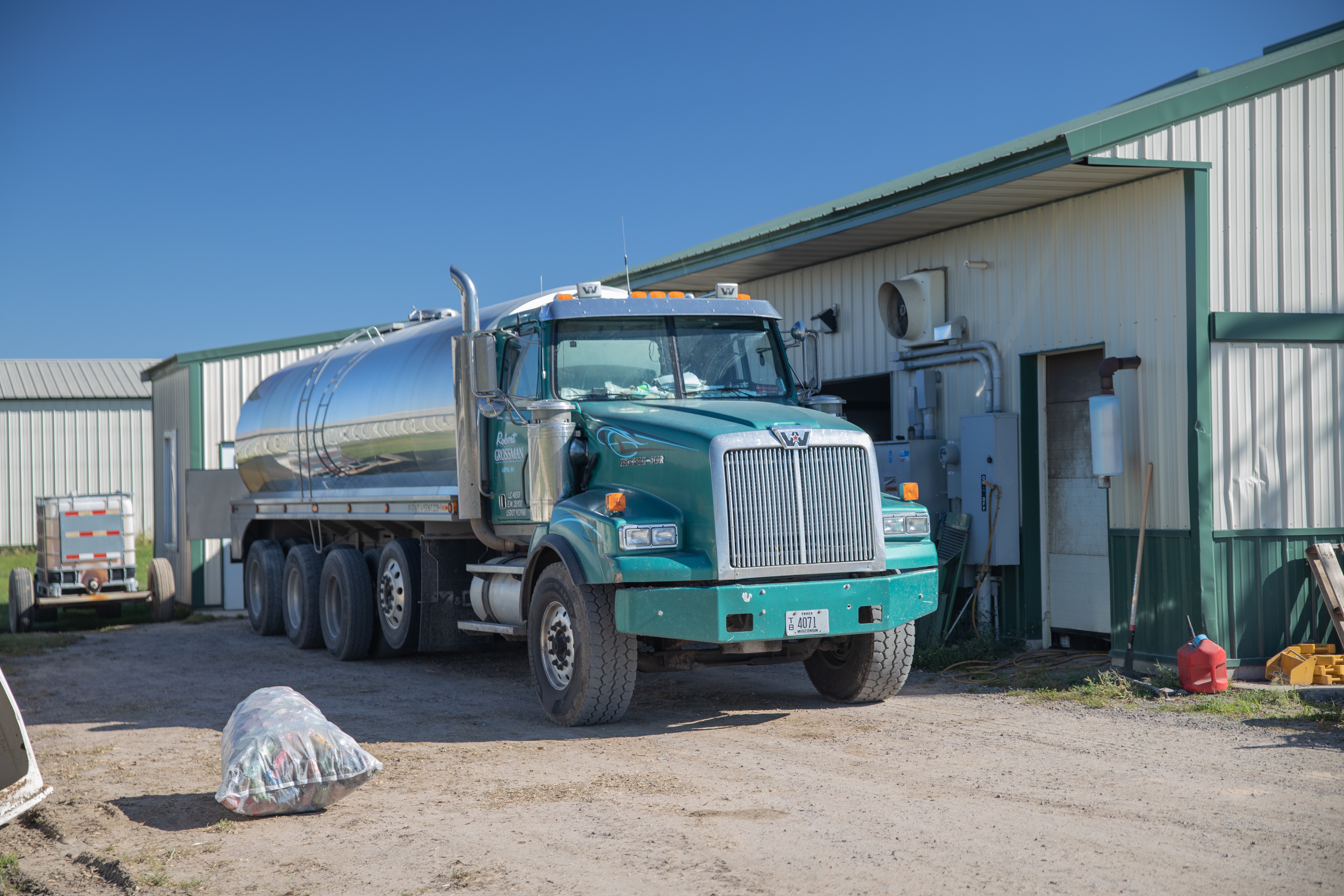 Milk truck on a dairy farm